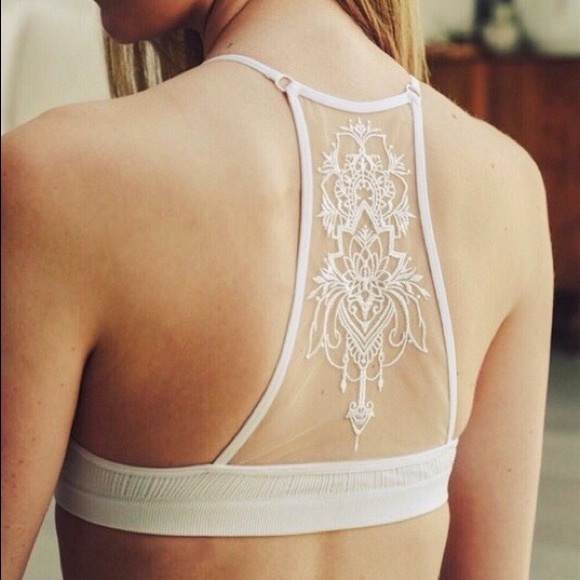 Tattoo Mesh Racerback Bralette in White - Picture 2 of 7